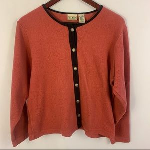LL Bean Fleece Cardigan Sweater Sweatshirt Top Button Front Women S Small